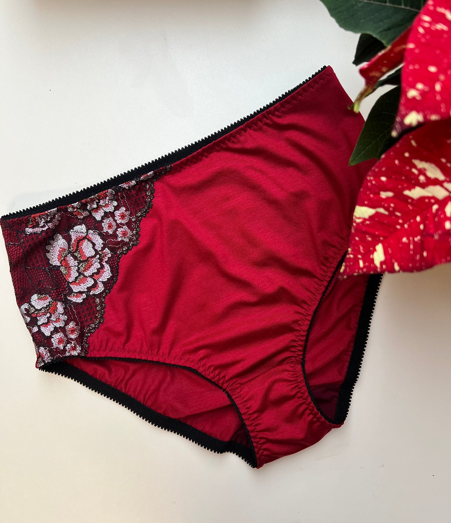Women’s High-Waist TENCEL™ Panties – Red with Lace Accent